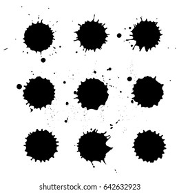 Hand drawn black blots made in vector.Real ink texture. Isolated on the background and easy to use for your design. 
