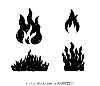 Hand drawn black bonfire sign set vector art illustration.