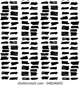 Hand drawn black brush circles and dots seamless pattern, vector illustration.