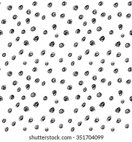 Hand drawn black brush circles and dots seamless pattern, vector illustration.