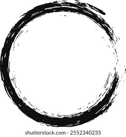 Hand drawn black brush stroke in a circle shape adds raw artistry and dynamic energy to designs, illustrations, or creative projects, enhancing visual appeal with its organic and expressive form