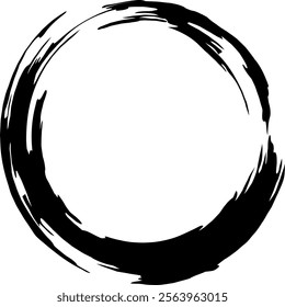 Hand drawn black brush stroke in a circular shape creates a powerful symbol of zen and emptiness, evoking themes of mindfulness and spiritual awakening