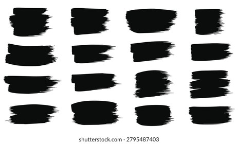 Hand Drawn Black Brush Stroke Collection Featuring Artistic Paint Smears Ink Marks Grunge Texture Elements and Creative Design Resources