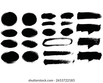 «Hand Drawn Black Brush Strokes and Ink Circle Elementos – Grunge Borders, Text Frames, Abstractas Paint Formas»

