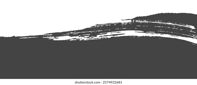 Hand drawn black brushstroke element on white white background decorations in Chinese painting style. Art abstract landscape template design.