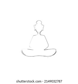 Hand drawn black Buddha silhouette isolated on white. Artistic vector illustration