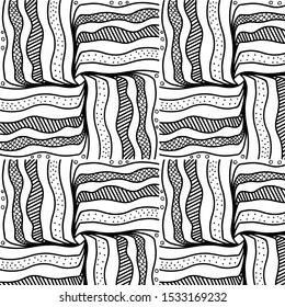 Hand drawn black card on white background. Monochrome illustration. Textile design, fabric. Vector doodle background. Fantasy abstract collection with monochrome doodles coloring antistress.