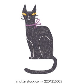 Hand drawn black cat isolated on a white background