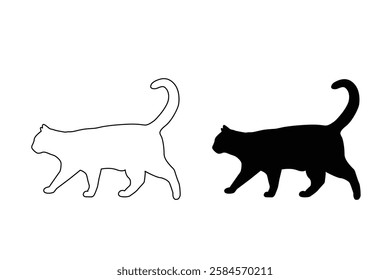 Hand drawn black cats vector icon illustration isolated on white background. cat silhouette and logo art work.