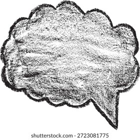Handgezeichnete schwarze Holzkohlewolken-Sprechblase mit rauchiger Textur einzeln auf weißem Hintergrund.
