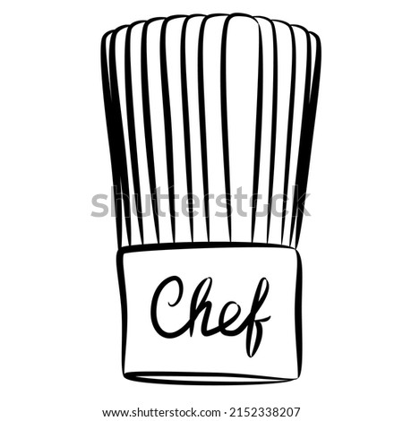 Hand drawn black chef hat on white background. Isolated vector illustration. Professional cooking concept