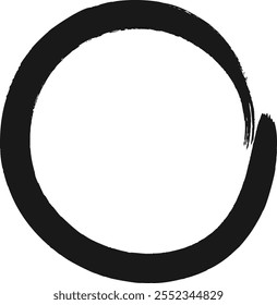 Círculo preto desenhado à mão pintado com um pincel representa um símbolo de zen, perfeição e eternidade, criando uma declaração visual poderosa em um fundo branco limpo