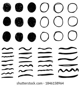 Círculo Negro Dibujado A Mano Y Colección Set Subrayado En Vector De Fondo Blanco / Ilustración