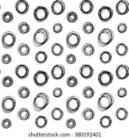 Hand drawn black circles seamless pattern, vector illustration.