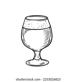 Hand drawn black color beer glass vector art illustration isolated on white background.