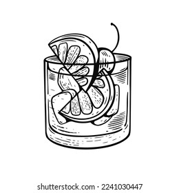 Hand drawn black color cocktail vector art illustration.