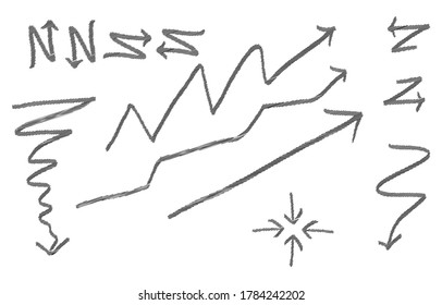 hand drawn black color graphical arrows collection.