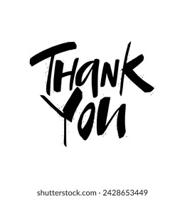 Hand drawn black color Thank You phrase sign. Vector lettering text isolated on white background.