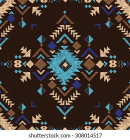hand drawn black colorful tribal seamless pattern