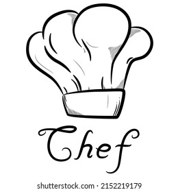 Hand drawn black cooking hat, chef hat on white background. Isolated vector illustration.