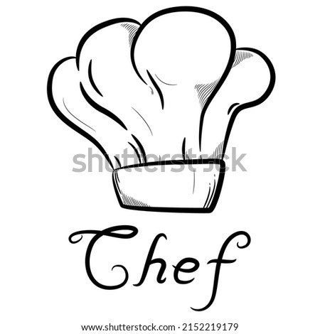 Hand drawn black cooking hat, chef hat on white background. Isolated vector illustration.
