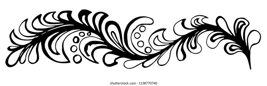 Hand drawn black counter russian pattern floral branch, isolated on white background vector illustration
