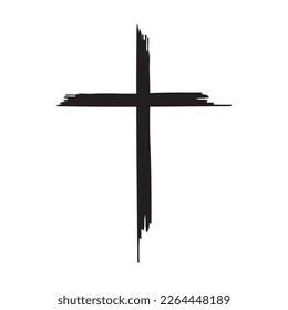 Hand drawn black cross, simple christian cross, hand painted cross, vector illustration
