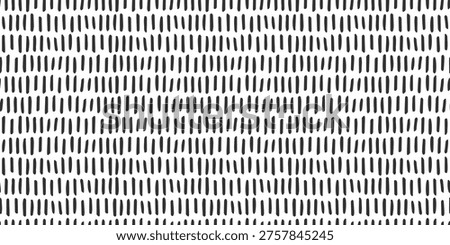 Hand drawn black dash seamless pattern. Doodle lines texture. Monochrome striped background. Organic dashed texture. Stripe pattern for textile, wallpaper, cover, package
