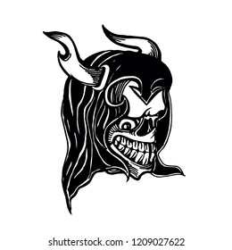 Hand Drawn Black Demon Head