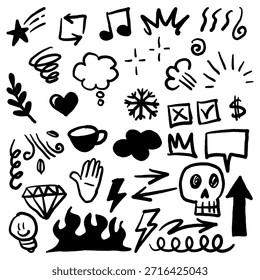 Hand Drawn Black Doodle Element Set Collection