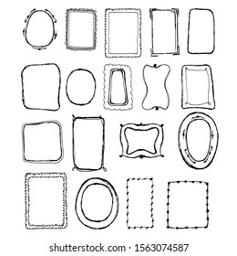 Hand drawn black doodle line frames. Decorative elements sketched on white background