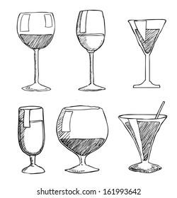 hand drawn black drinks & beverages icons set, vector illustration