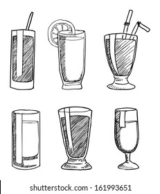 hand drawn black drinks & beverages icons set, vector illustration