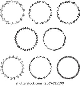 hand drawn black embroidery stitch vector circle frames