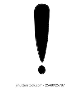 Hand drawn black exclamation mark in doodle style isolated on white background. Vector infographic, punctuation mark.