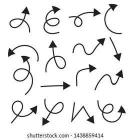 Hand drawn Black flat arrows set. Bold style. Vector illustration isolated on white background - Vector