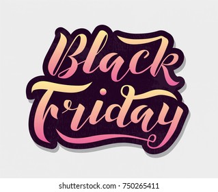 Hand drawn Black friday gradient lettering text on grey background, vector illustration. Hand drawn Black friday for logotype/badge/icon/logo/banner/tag. Vector design for sale. Discount. Calligraphy.