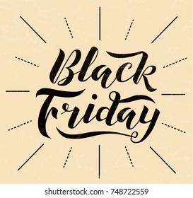 Hand drawn Black friday lettering text on light pink background with lines, vector illustration. Hand drawn Black friday for logotype, badge, icon, logo, banner, tag. Design for sale. Discount time.