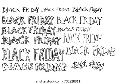 Hand drawn Black Friday text isolated. Vector sketch black and white illustration icon doodle