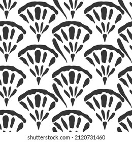 Handgezeichnet schwarz geometrisches, nahtloses, modernes abstraktes weißes Muster. Cute Muschel Design Vektor Linie für Papier, Stoff, Bad, Buch.