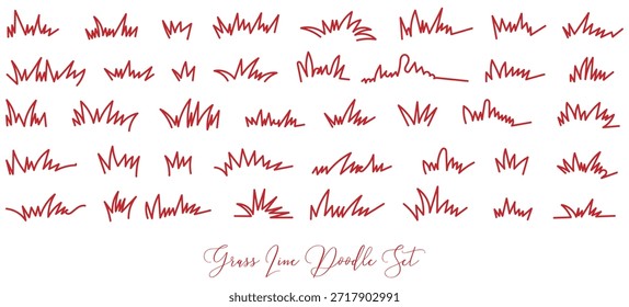 Handgezeichnetes schwarzes Gras. Pinselstrich Grasland oder Wiese, Kräutermarker Skizze Doodle Textur für Gartenmuster oder Rasen und Feld isoliert Element Outline-Stil