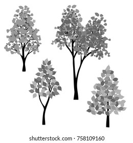 hand drawn black gray trees vector clipart