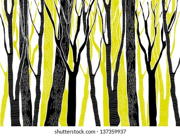 Selva profunda verde y negra dibujada a mano - ilustración vectorial
