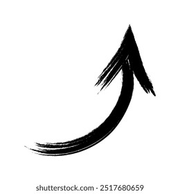 Hand drawn black grunge bent arrow pointing upwards, bold brush stroke. Modern graffiti design element