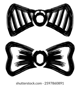 Hand drawn black grunge bow tie brush strokes