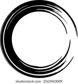 Hand drawn black grunge circle forming a frame with copy space, ideal for logos and backgrounds, representing concepts such as infinity, zen, and minimalism