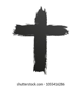 Hand drawn black grunge cross icon, simple Christian cross sign, hand-painted cross
