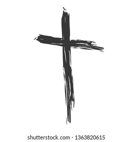 Hand drawn black grunge cross icon, simple Christian cross sign, hand-painted cross