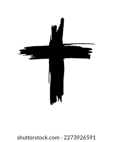 Hand drawn black grunge cross icon, simple Christian cross sign, hand-painted cross . Vector illustration