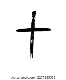 Hand drawn black grunge cross icon, simple Christian cross sign, hand-painted cross . Vector illustration